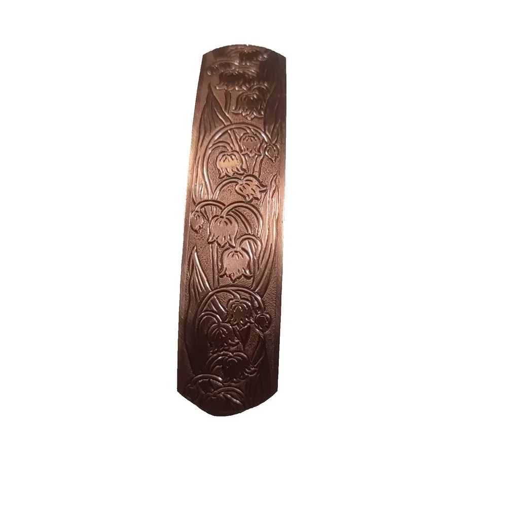 Copper Tone Hair Barrette Tension Clip Floral Etching Fairy Art Novel Design